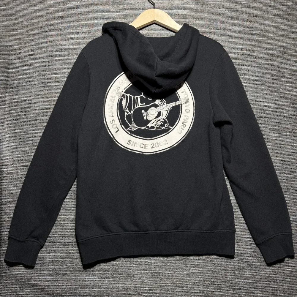 True Religion Zip Hoodie Mens Small Black LS City Buddha Graphic Horseshoe Logo